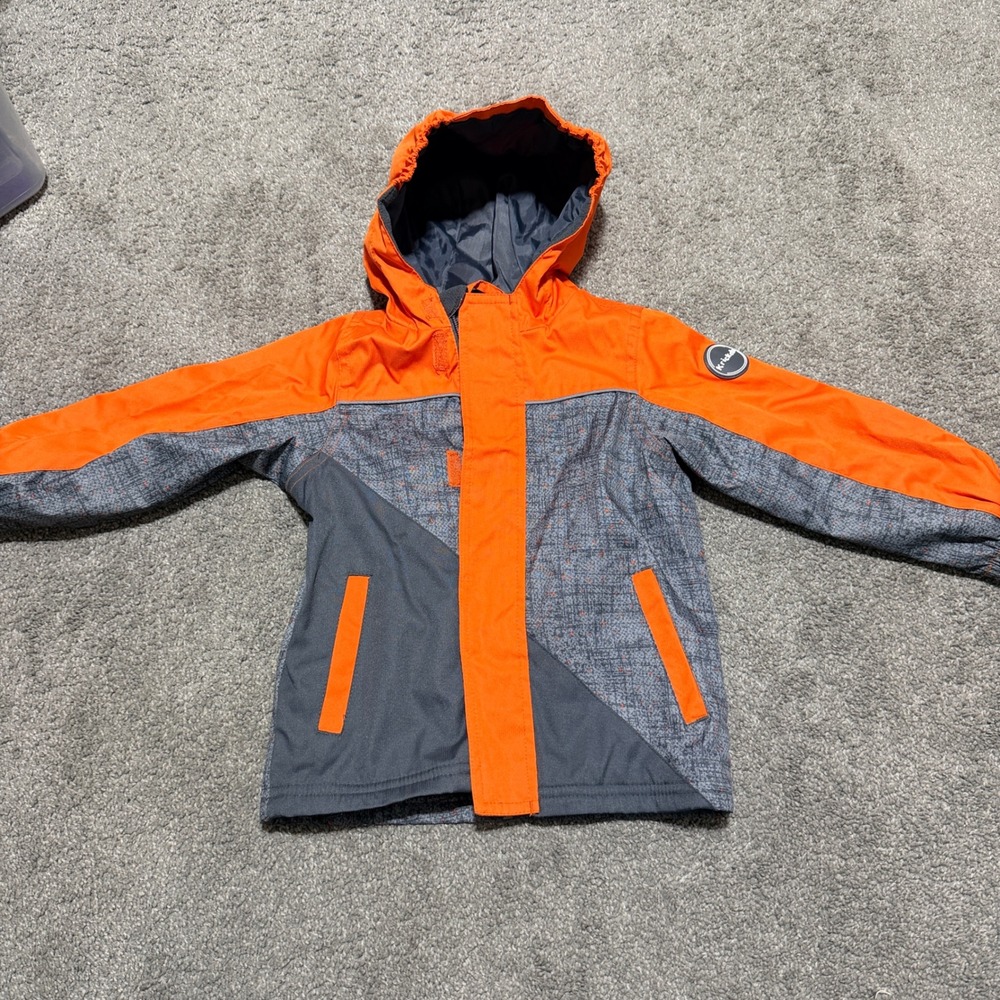 Krickets Kids Orange Grey Hooded Fleece Lined Rain Jacket 3T CA 34937